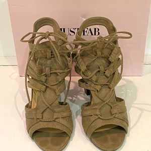 JUST FAB taupe block heels